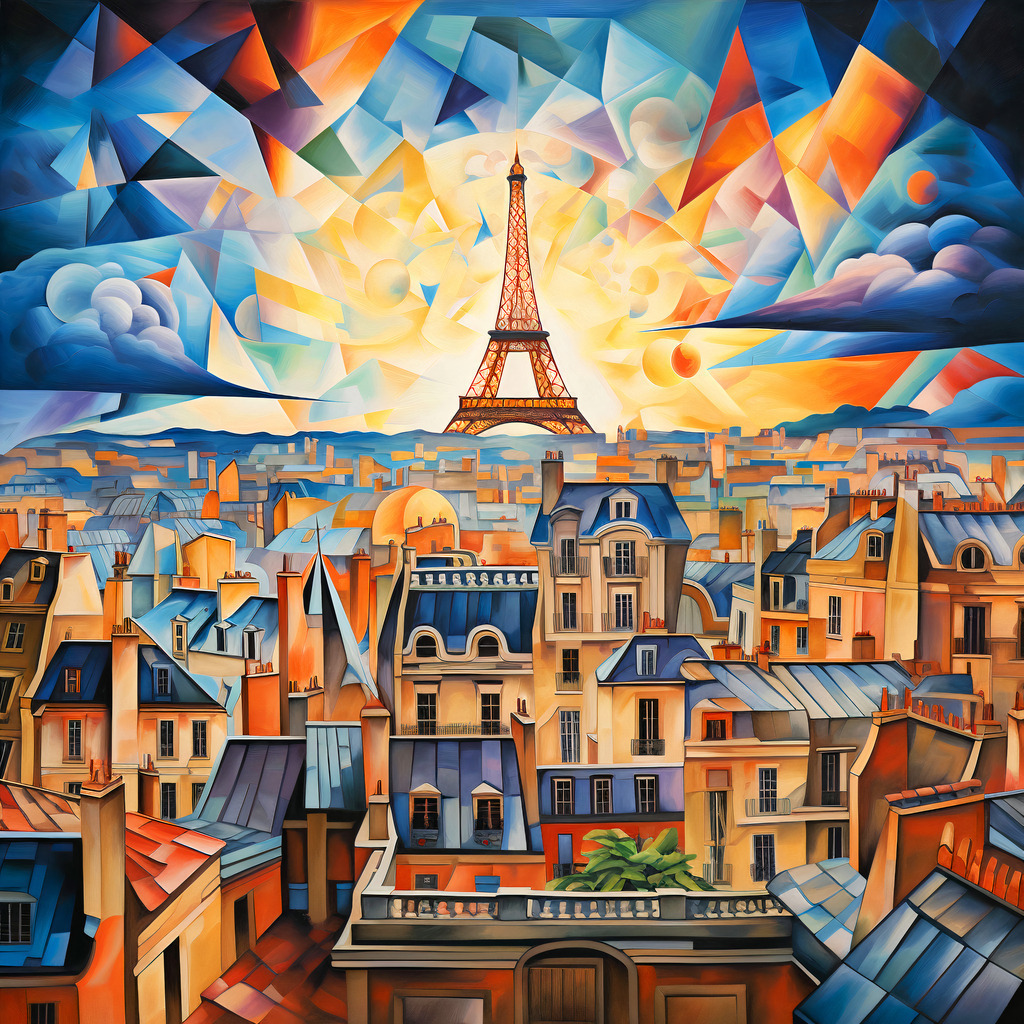 2307042 - Paris kubistisch | Kubistisches fantaisevolles Paris-Wandbild.