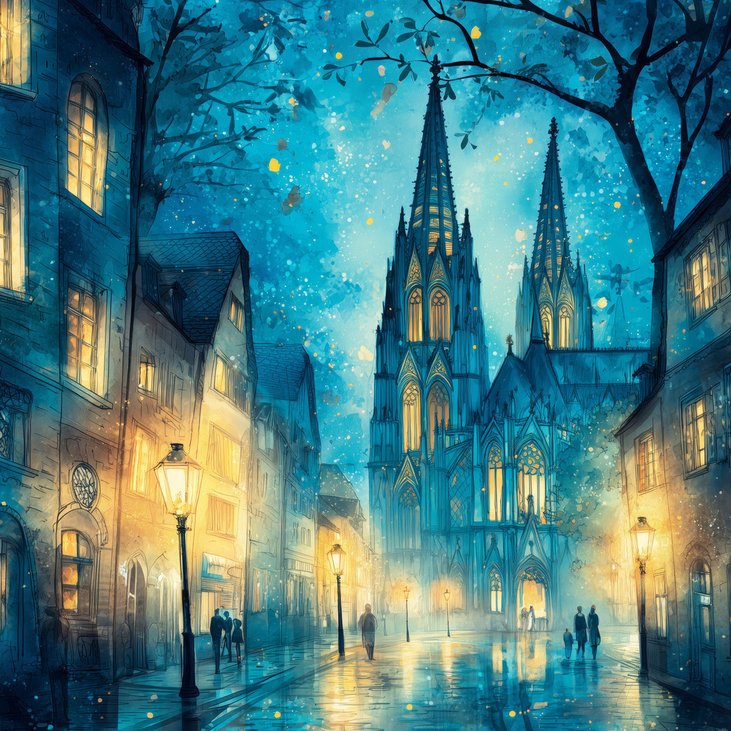 2606013 - Romantisches Köln | Fantasievolles Köln Motiv im Stil eines Aquarell-Gemäldes.
