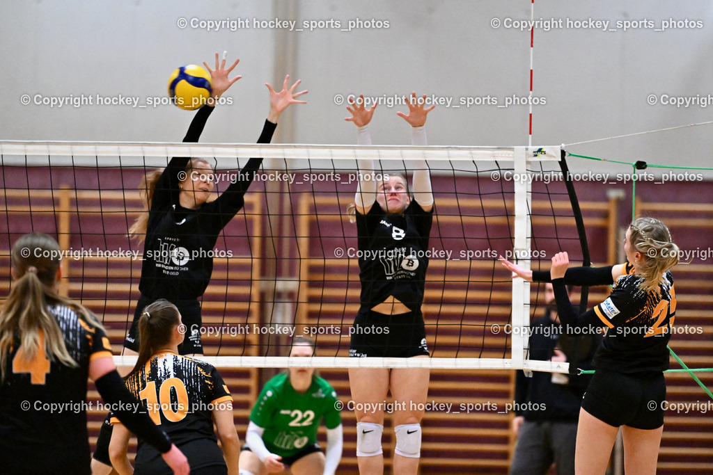 ASKÖ Volley Eagles Villach vs. VC Hausmannstätten | #9 STRANZL Jasmin VC Hausmannstätten, #8 MÖRTH Jasmin VC Hausmannstätten, #10 СЕНІС Еlwira ASKÖ Volley Eagles Villach, #25 SCHULER Chiara ASKÖ Volley Eagles Villach, ASKÖ Volley Eagles Villach vs. VC Hausmannstätten, ASKÖ Volley Eagles Villach vs. VC Hausmannstätten am 01.02.2025 in Villach (Ballspielhalle Lind), Austria, (Photo by Bernd Stefan)