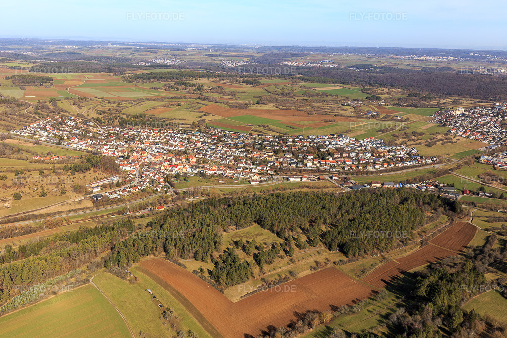 Luftbild: Ortsansicht aus Südwesten im Ortsteil Deufringen in Aidlingen im Bundesland Baden-Württemberg in Deutschland. Foto: IMG_124824.jpg vom 20.02.2021 durch Werner Riehm/FLY-FOTO.de