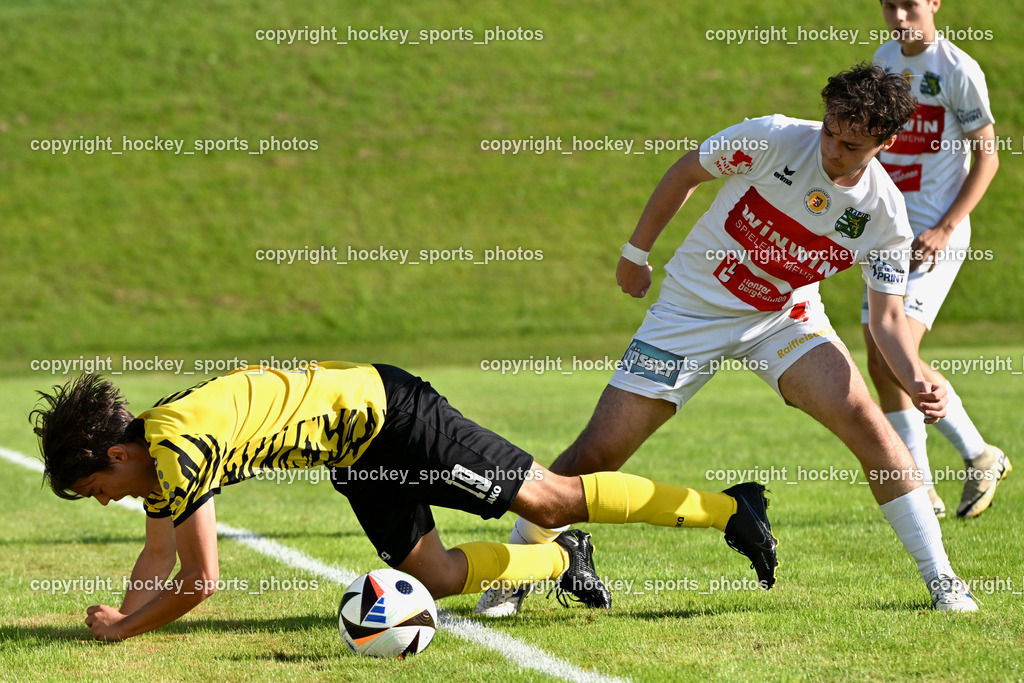 FC Faakersee vs. Rapid Lienz  | #19 Felix Maximilian Opriessnig FC Faakersee, #18 Diego Mareschi Rapid Lienz, FC Faakersee vs. Rapid Lienz , FC Faakersee vs. Rapid Lienz  am 04.08.2024 in Faakersee (Sportplatz Faakersee), Austria, (Photo by Bernd Stefan)