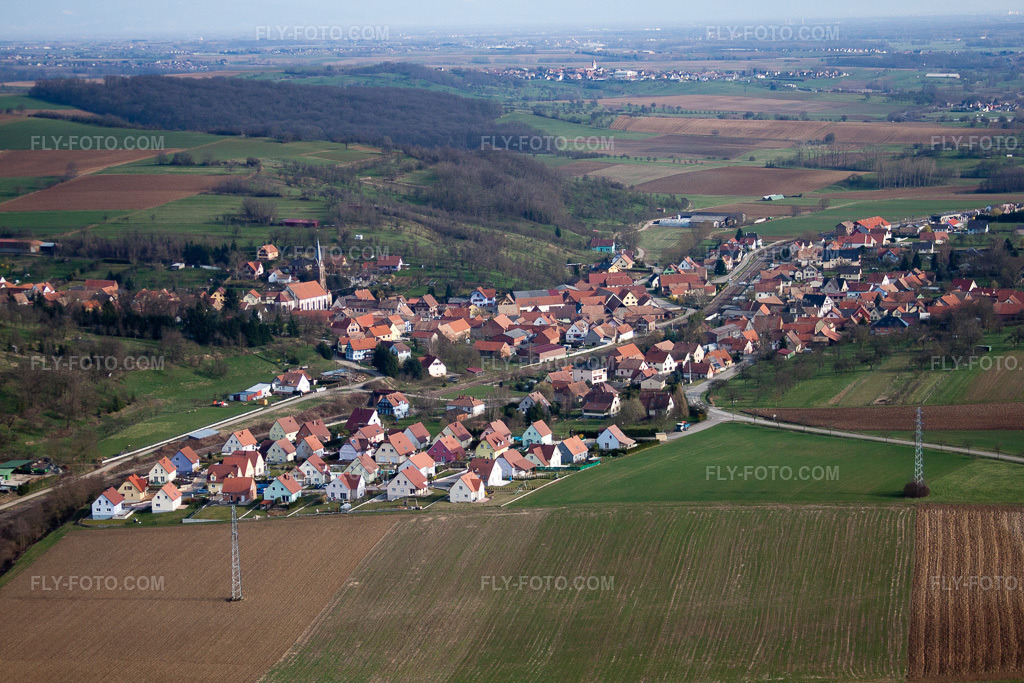 Aerial view: View of the town in Buswiller in the state Bas-Rhin, France.Photo: IMG_38618.jpg taken on 03/20/2011 by Werner Riehm/FLY-FOTO.comResolution of the original: 4752 x 3168 px