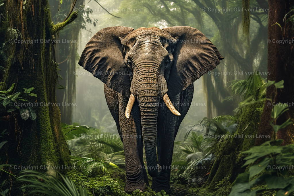 Elefanten mitten im Wald | Elefant im Dschungel zwischen den Bäumen