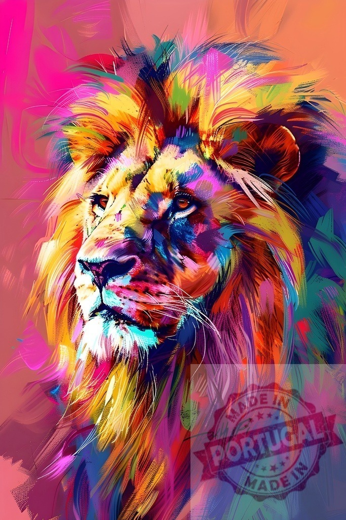 Colorful lion representing strength and vibrant abstract art | Lion with colorful mane depicting vibrant wild nature and artistic expression - Realized with Pictrs.com