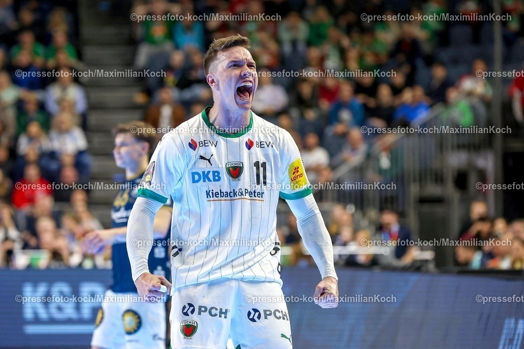 xSSCx19042602028 | 19.04.2026, xsscx, Handball, DHB-Pokal Lidl Final4, Finale, Füchse Berlin - Bergischer HC, Saison 2025 / 2026 Herren, Lanxess Arena, Köln: Lasse Andersson (Füchse Berlin #11) feiert einen Treffer Photo: xSandraxScherningxPressefotoKochx