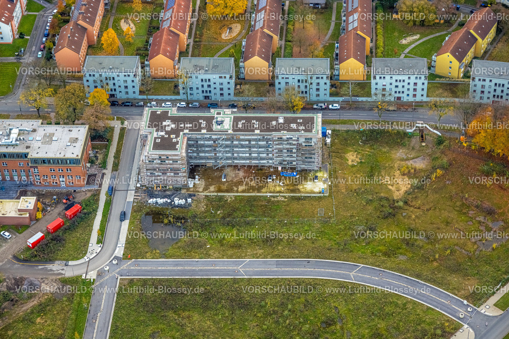 Bochum231102418 | Luftbild, Ostpark Quartier Feldmark, Baustelle ehemaliger Alter Friedhof, Baustelle am Campus der evangangelischen Hochschule Bochum Rheinland-Westfalen-Lippe, Wohngebiet Ortsteil Altenbochum, Bochum, Ruhrgebiet, Nordrhein-Westfalen, Deutschland