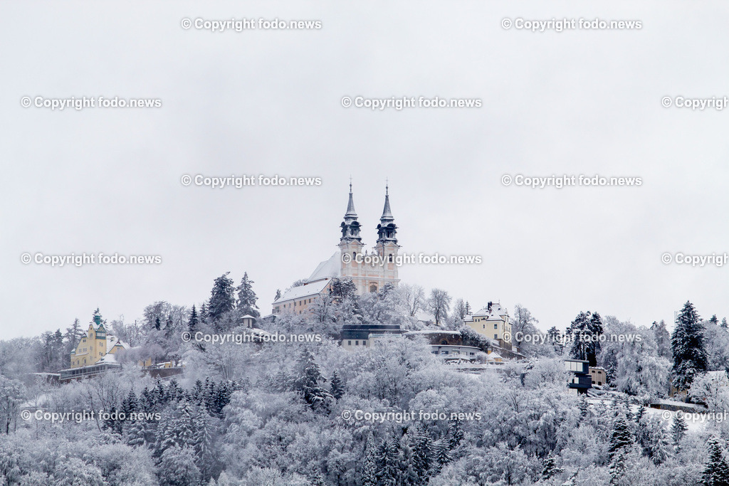 Pöstlingberg_ Pöstlingbergkirche_ Wallfahrtsbasilika_ Wahrzeichen_ Linz_ 02.02.2023-3 | 02.02.2023, Pöstlingberg, AUT, Pöstlingberg, Pöstlingbergkirche, Wallfahrtsbasilika, Wahrzeichen, Linz, im Bild Poestlingbergkirche, Pöstlingbergkirche, Wallfahrtsbasilika, Wahrzeichen, Kirche, Gebäude, Schnee
