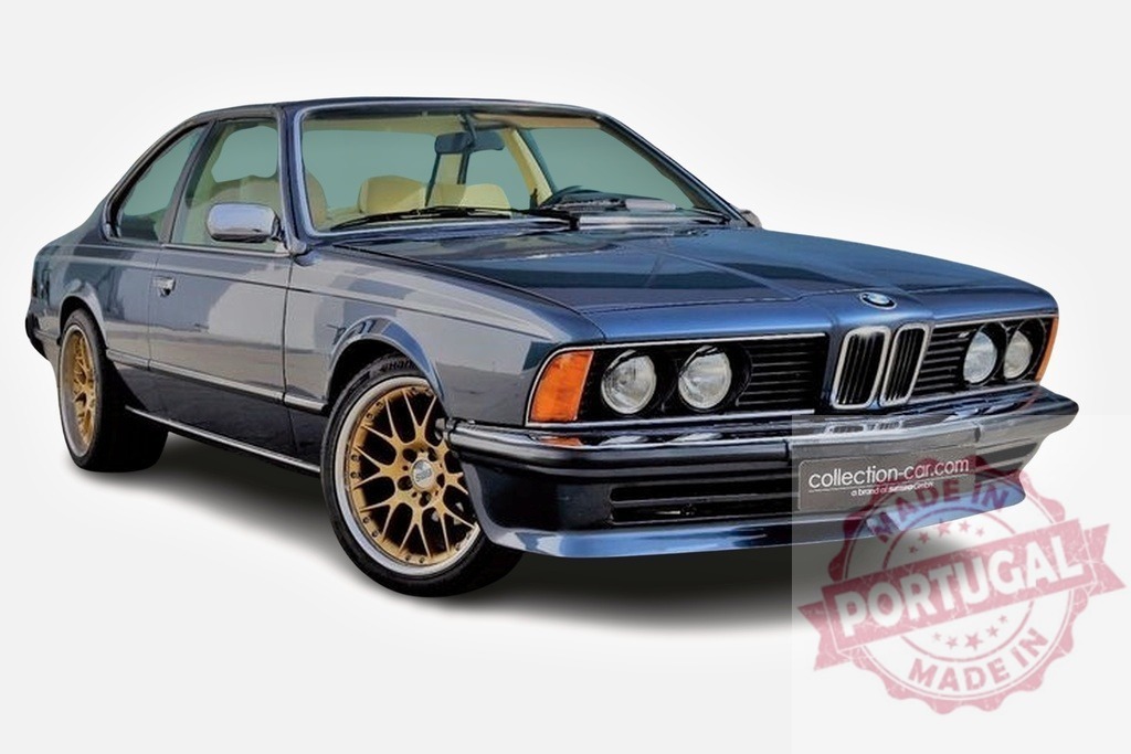 BMW 6 Series E24 parking with golden rims and cream leather interior | Classic BMW 6 Series E24 coupe parking, exhibiting its elegant design, golden rims, and cream leather interior - Realisiert mit Pictrs.com