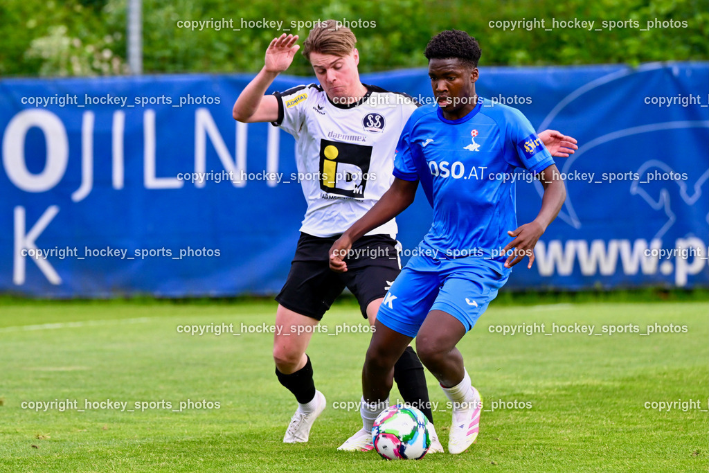 SAK vs. SV Spittal Drau 1921 | #14 Andre Le Prince Chedjou Fonkou SAK, #7 Ralph Roman Scheer SV Spittal, SAK vs. SV Spittal Drau 1921, SAK vs. SV Spittal Drau 1921 am 23.05.2025 in Klagenfurt (Sportpark Welzenegg), Austria, (Photo by Bernd Stefan)