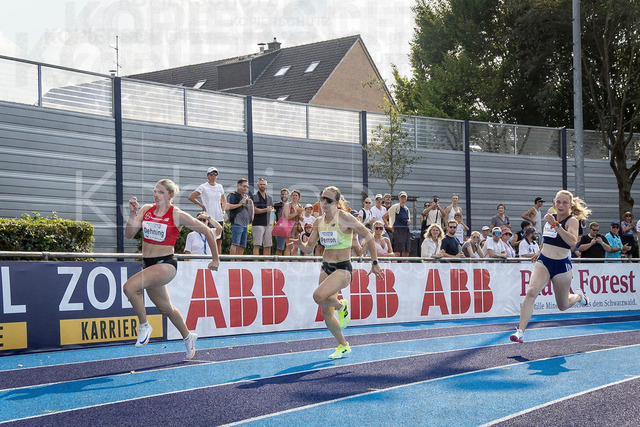 Multisport Event; Ratingen, 27.06.2026 | RATINGEN, GERMANY - JUNE 27, 2026 : Marie Dehning (GER / Germany), Célia Perron (FRA / France) and Léonie Cambours (FRA / France) over 200m competing during the Multisport Event at Stadion Ratingen on June 27, 2026 in Ratingen, Germany.