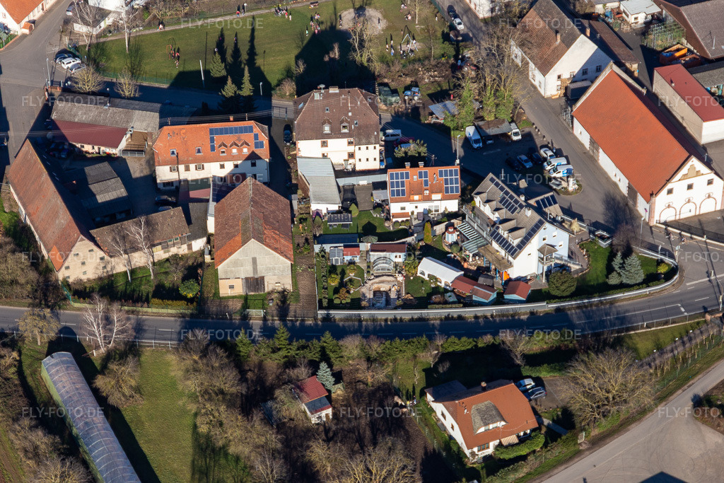 Luftbild: Ortsteil Bruchhausen im Ortsteil Bruchhausen in Sandhausen im Bundesland Baden-Württemberg in Deutschland. Foto: IMG_125546.jpg vom 21.02.2021 durch Werner Riehm/FLY-FOTO.de