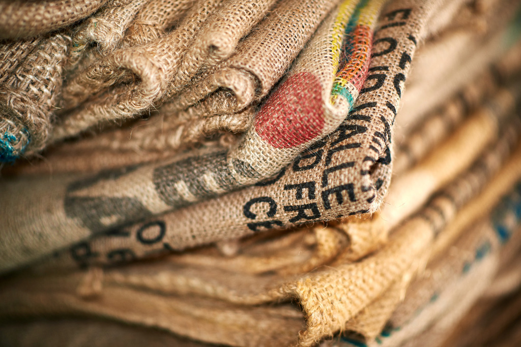 Fürth Kaffee | Austria - September 17, 2019: Fürth Kaffee; Jutesäcke im Lager. - Realisiert mit Pictrs.com