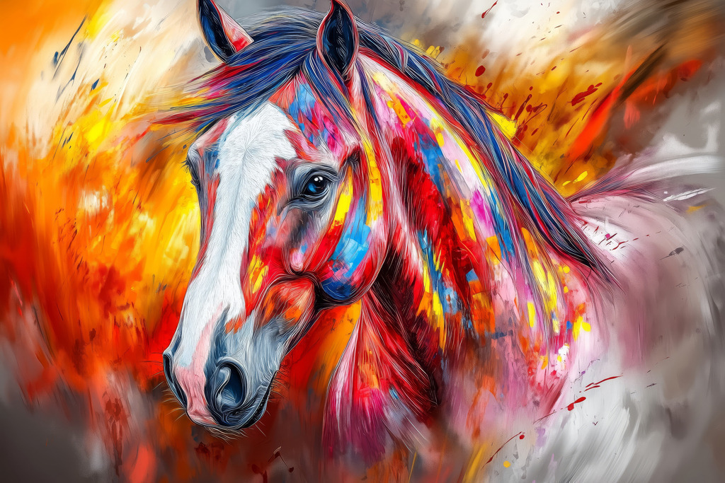 2504022  - Farbensturm | Ein energiegeladenes Portrait eines Pferdes im modernen Farbgewitter – stark, wild und lebendig.