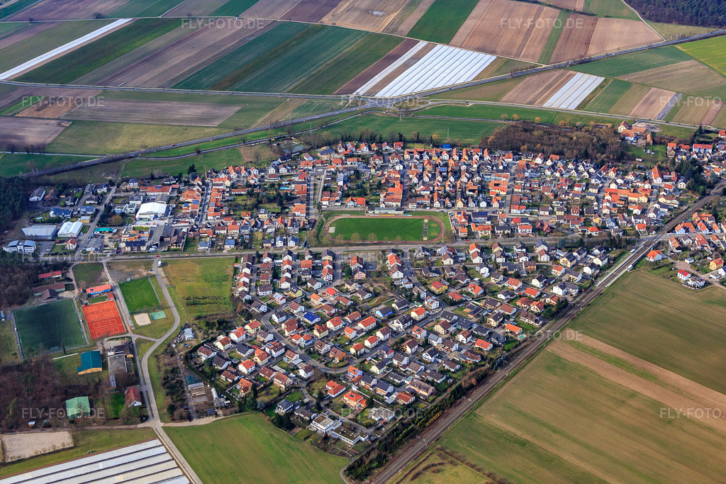 Luftbild: zwischen Kandeler Straße und Bahnlinie in Rheinzabern im Bundesland Rheinland-Pfalz in Deutschland. Foto: IMG_086406.jpg vom 26.02.2016 durch Werner Riehm/FLY-FOTO.de