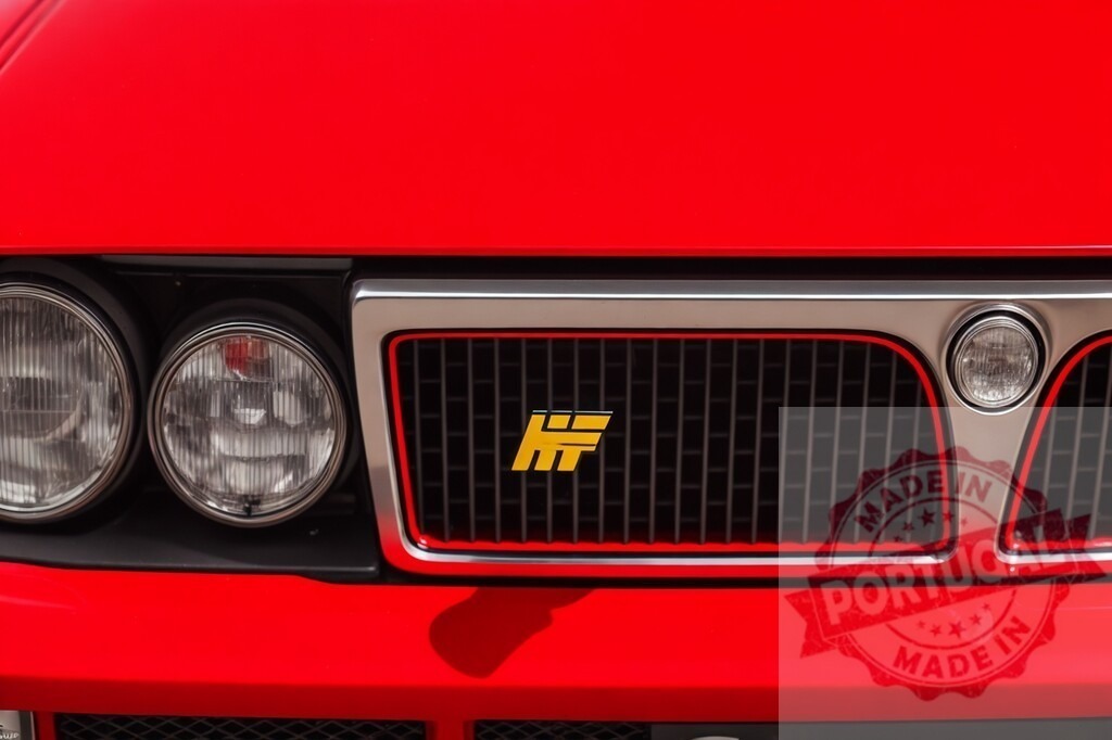 Red Lancia Delta HF Integrale front view | Front detail of an iconic red Lancia Delta HF Integrale sports car - Realisiert mit Pictrs.com