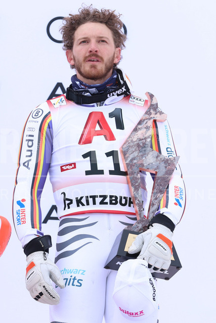 Audi FIS Ski World Cup: Men’s Slalom – Hahnenkamm Race, Kitzbuehel | Kitzbuehel, Austria, 25.Jan.26 - Alpine Skiing - FIS World Cup, Hahnenkamm Race, Slalom, men. The image shows STRASSER Linus (GER, Head) third place with gams.