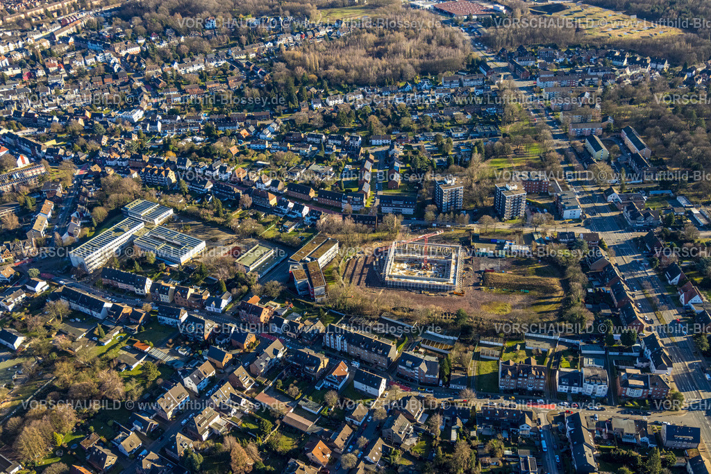 Bottrop240107537 | Luftbild, Baustelle mit Neubau Neustraße Ecke Westring auf dem ehemaligen Sportplatz, Wohngebiet und Josef-Albers-Gymnasium Bottrop, Süd-West, Bottrop, Ruhrgebiet, Nordrhein-Westfalen, Deutschland