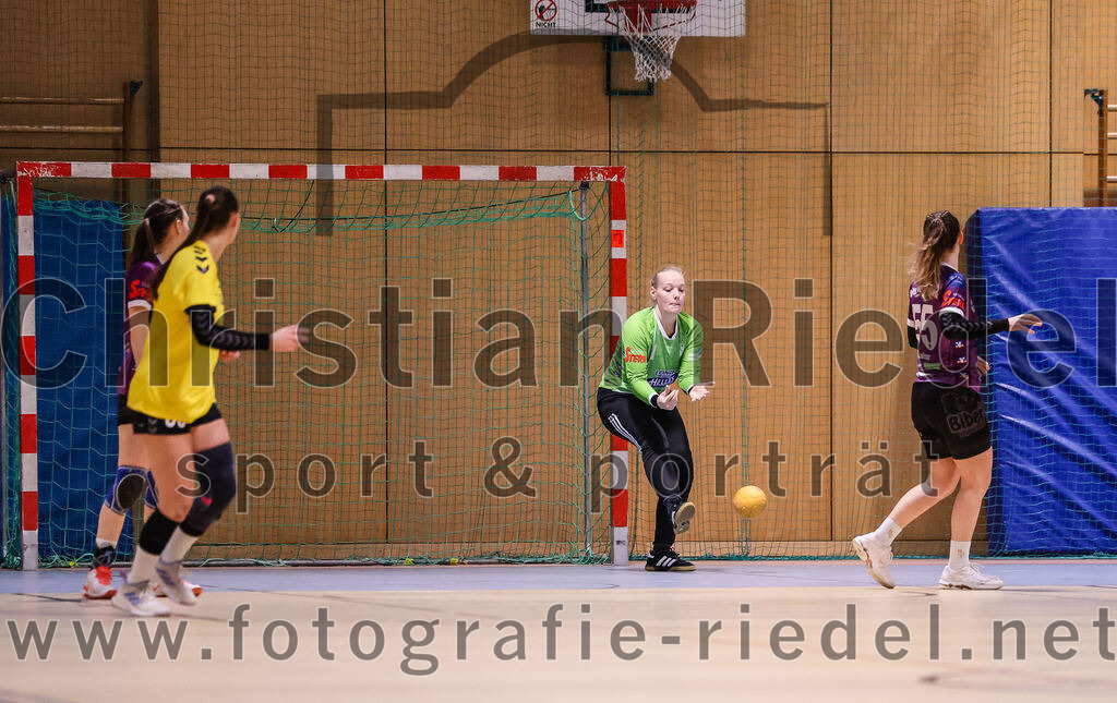 2025-01-11_033_SpVgg_Altenerding_gegen_HF_Scheyern | Erding, Deutschland, 11.01.2025:Handball, Bezirksoberliga Frauen Altbayern 2024 / 2024, 10. Spieltag, SpVgg Altenerding gegen HF Scheyern, Endergebnis: 20:23Torfrau Hanna Obermair (SpVgg Altenerding, #1), Verena Kaiser (SpVgg Altenerding, #55)Foto: Christian Riedel / fotografie-riedel.net