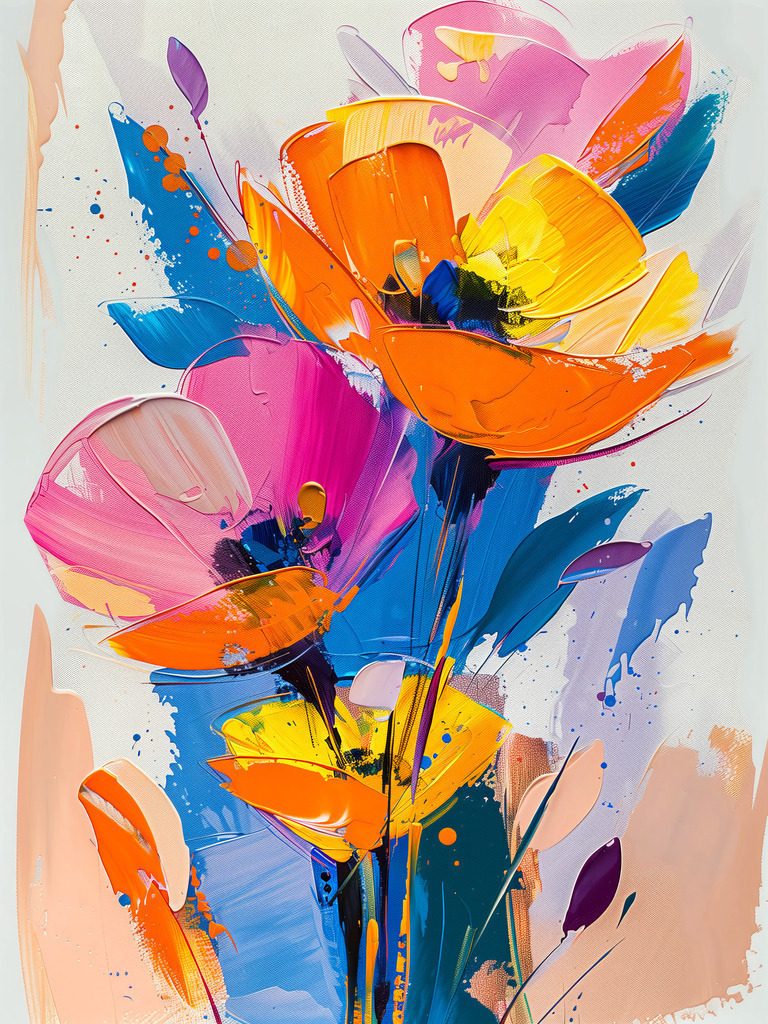 2408011 - Moderne Blumen | Bunte Blumen im Stil eines modernen Gemäldes. Bestellen Sie dieses Motiv als hochwertigen Kunstdruck in verschiedenen Ausführungen und Größen.