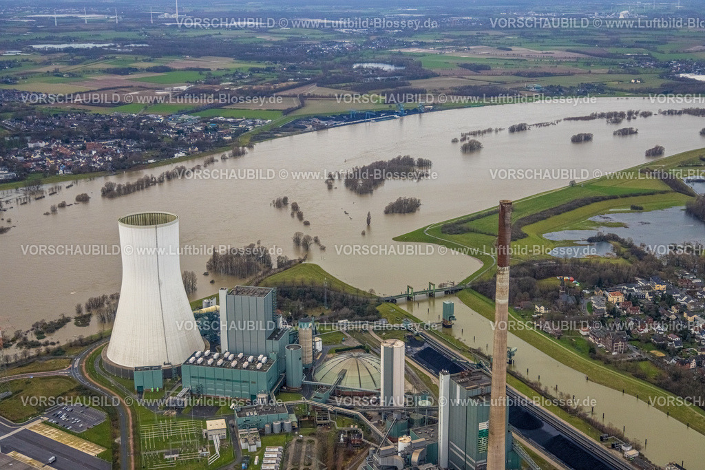Duisburg231203551 | Luftbild vom Weihnachtshochwasser 2023 am Rhein, der Rhein tritt nach starken Regenfällen über die Ufer,  Alt-Walsum, Duisburg, Ruhrgebiet, Niederrhein, Nordrhein-Westfalen, Deutschland