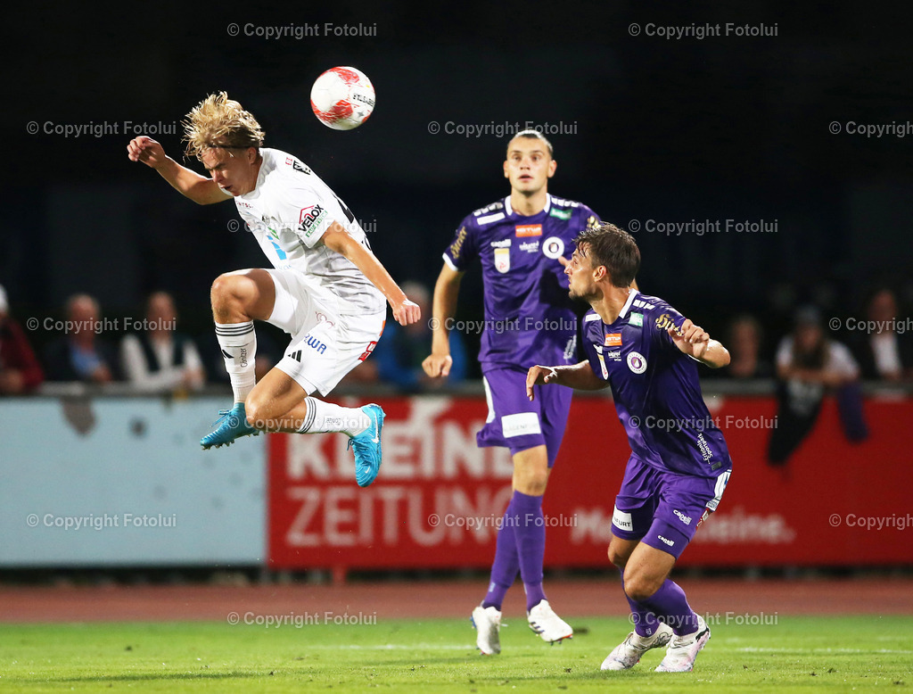A_LUI_030824_12 | SPORT,FUSSBALL,ADMIRAL BUNDESLIGA RC PELLETS WAC-AUSTRIA KLAGENFURT 03.08.2024 IM BILD: ERIK KOJZEK  (WAC) UND THORSTEN MAHRER (A.KLAGENFURT) FOTO:FOTOLUI/MW