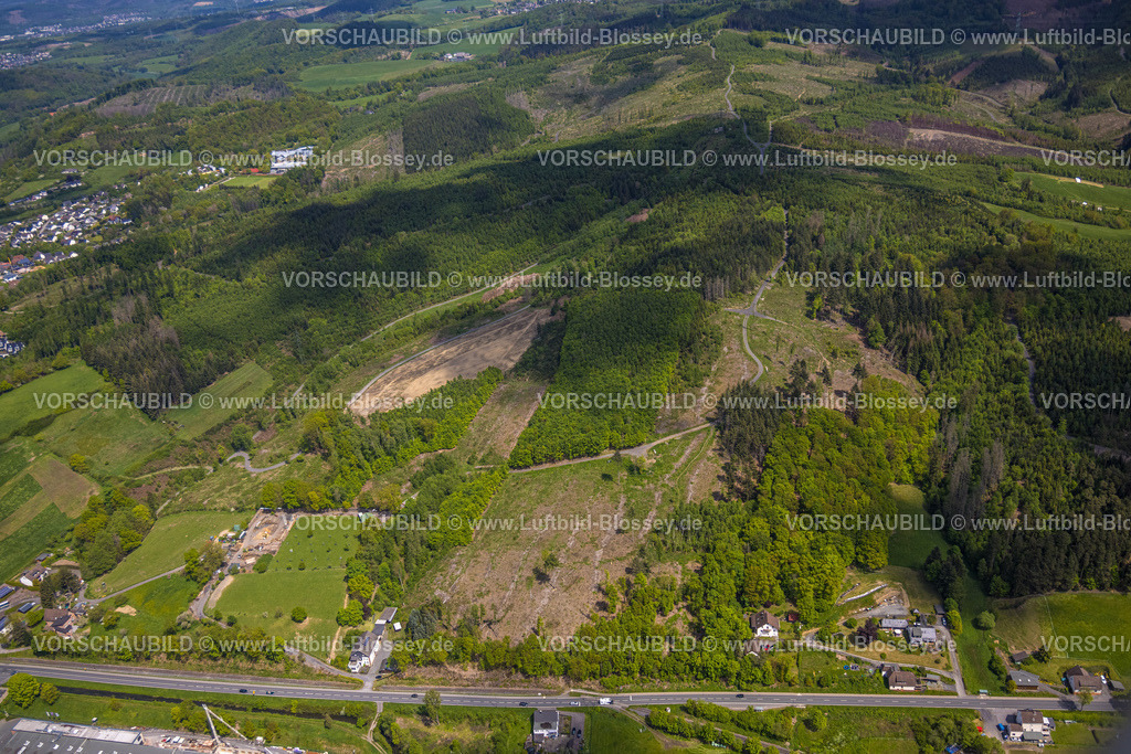 Sundern230504762 | Luftbild, Waldschäden im Waldgebiet an der Hachener Straße, Hachen, Sundern, Sauerland, Nordrhein-Westfalen, Deutschland