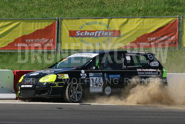 FIA European Hill Climb Championship – Rechberg 2026    | FIA European Hill Climb Championship at Rechberg, held from 24 to 26 April 2026 near Tulwitz, Styria, Austria. The image shows Michael HÖBEL (AUT) VW Golf 5 GTI, crash.     