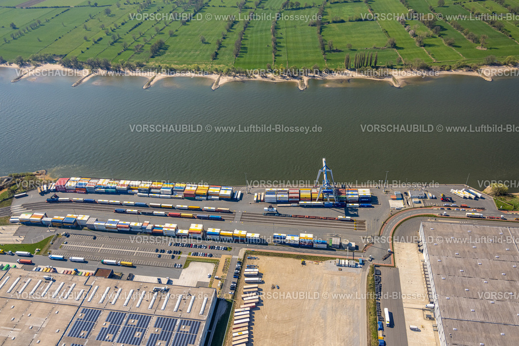 Duisburg250402929Logport6Walsum | Luftbild, Duisburg-Nord, duisport logport VI Walsum am Fluss Rhein, Container Verladedstation, Rheinaue, Alt-Walsum, Duisburg, Ruhrgebiet, Nordrhein-Westfalen, Deutschland