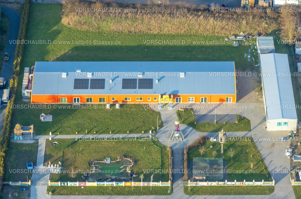 Hamm260204213 | Luftbild, Hinduistische Gemeinde in Deutschland, K.d.ö.R., orangefarbene Fassade, Uentrop, Hamm, Ruhrgebiet, Nordrhein-Westfalen, Deutschland