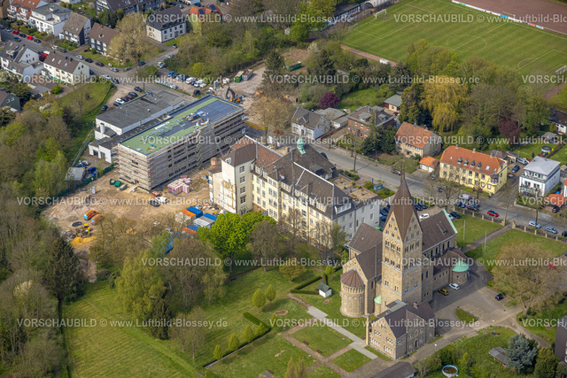 Bochum230403633 | Luftbild, Maria-Hilf-Krankenhaus, Baustelle mit Erweiterungsbau, Pfarrei Liebfrauen Kirche St. Elisabeth, Bergen, Bochum, Ruhrgebiet, Nordrhein-Westfalen, Deutschland