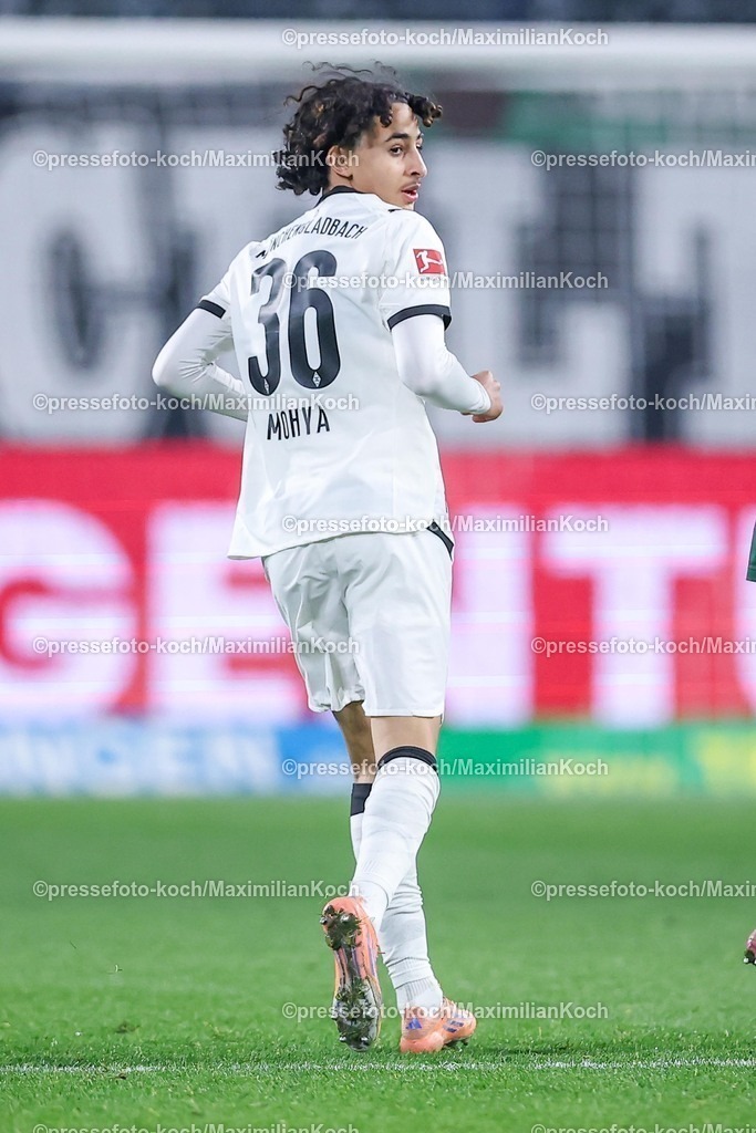 BMG13122502101 | 13.12.2025, Fußball, Borussia Mönchengladbach - VfL Wolfsburg, 1. Fußball Bundesliga, 14.Spieltag, Borussia-Park, Saison 2025 2026: Wael Mohya (Borussia Mönchengladbach #36)  DFB regulations prohibit any use of photographs as image sequences and or quasi-video.