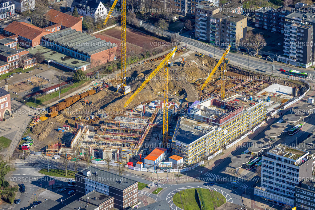 Herten230211009 | Luftbild, Baustelle mit Neubau Hertener Höfe, Kaiserstraße, Herten, Ruhrgebiet, Nordrhein-Westfalen, Deutschland