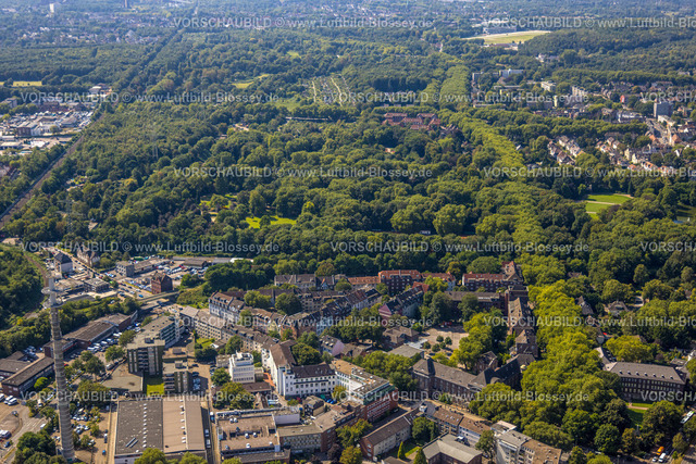 Gelsenkirchen240809180GE-Sued | Luftbild, Stadtgarten Gelsenkirchen, Waldgebiet Naherholungsgebiet grüne Lunge, Altstadt, Gelsenkirchen, Ruhrgebiet, Nordrhein-Westfalen, Deutschland