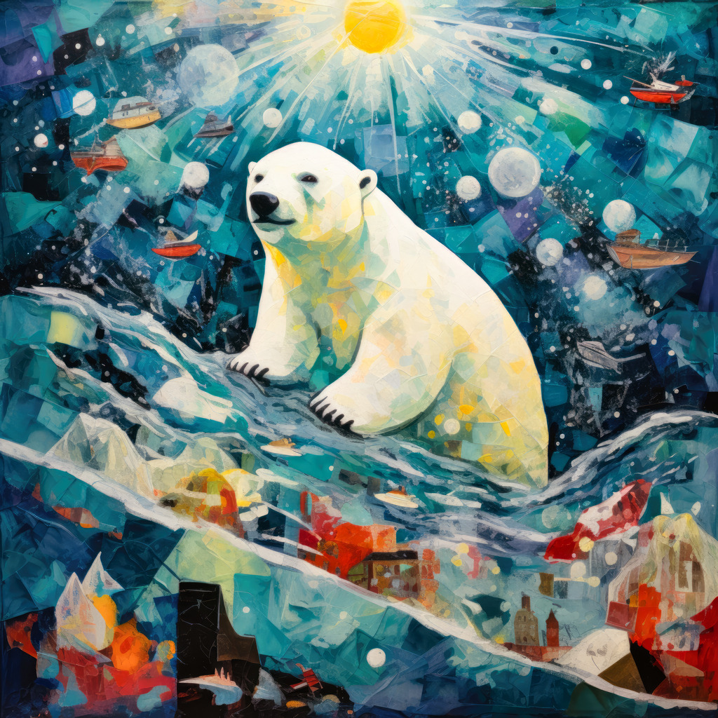 2307114 - Eisbär | Illustratives Motiv eines Eisbären, das an den Stil von Marc Chagall erinnert.