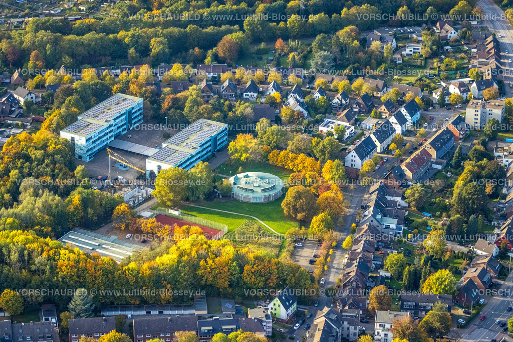 Bottrop221006201 | Luftbild, Heinrich-Heine-Gymnasium, Rund-Aula, Süd-West, Bottrop, Ruhrgebiet, Nordrhein-Westfalen, Deutschland