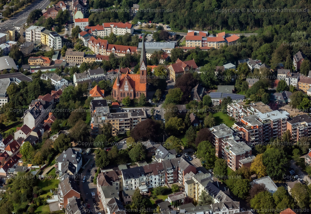 LB_1889_FL_St-Juergen-Kirche | LUFTBILD. Sankt Jürgen-Kirche in Flensburg. __ Stadtteil Jürgensby mit der St. Jürgen-Kirche. - Realisiert mit Pictrs.com