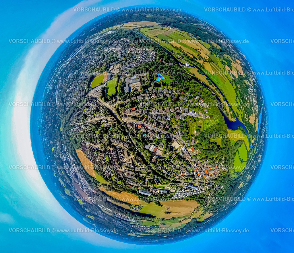Hattingen240890603Blankenstein | Luftbild, Ortsansicht Blankensteiner Straße, Freibad Welper und Gesamtschule Welper, Fluss Ruhr, Erdkugel, Fisheye Aufnahme, Fischaugen Aufnahme, 360 Grad Aufnahme, tiny world, little planet, fisheye Bild, Blankenstein, Hattingen, Ruhrgebiet, Nordrhein-Westfalen, Deutschland