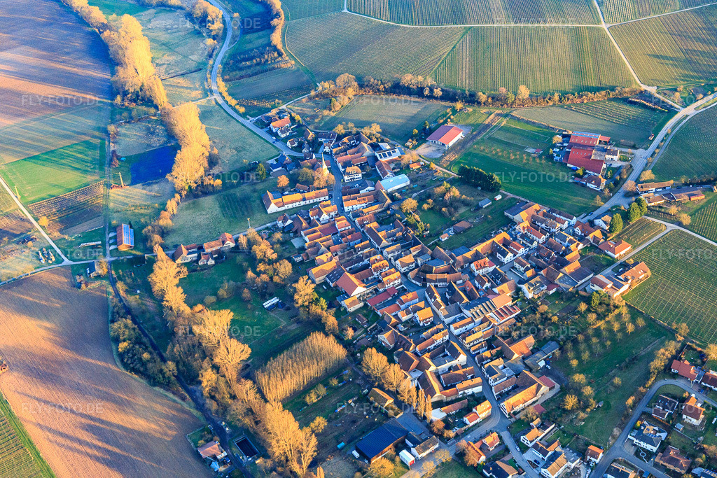 Luftbild: Ortsansicht von Westen im Ortsteil Klingen in Heuchelheim-Klingen im Bundesland Rheinland-Pfalz in Deutschland. Foto: IMG_097422.jpg vom 10.03.2017 durch Werner Riehm/FLY-FOTO.de