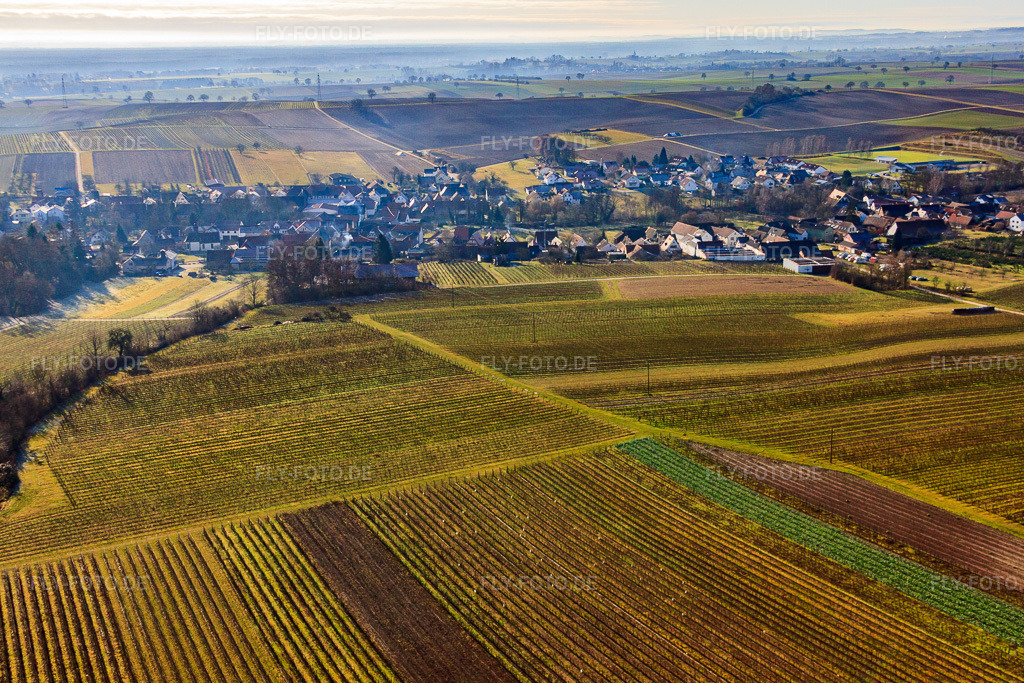 Luftbild: Dorfansicht hinter Weinbergen aus Norden in Dierbach im Bundesland Rheinland-Pfalz in Deutschland. Foto: IMG_48264.jpg vom 11.12.2011 durch Werner Riehm/FLY-FOTO.de