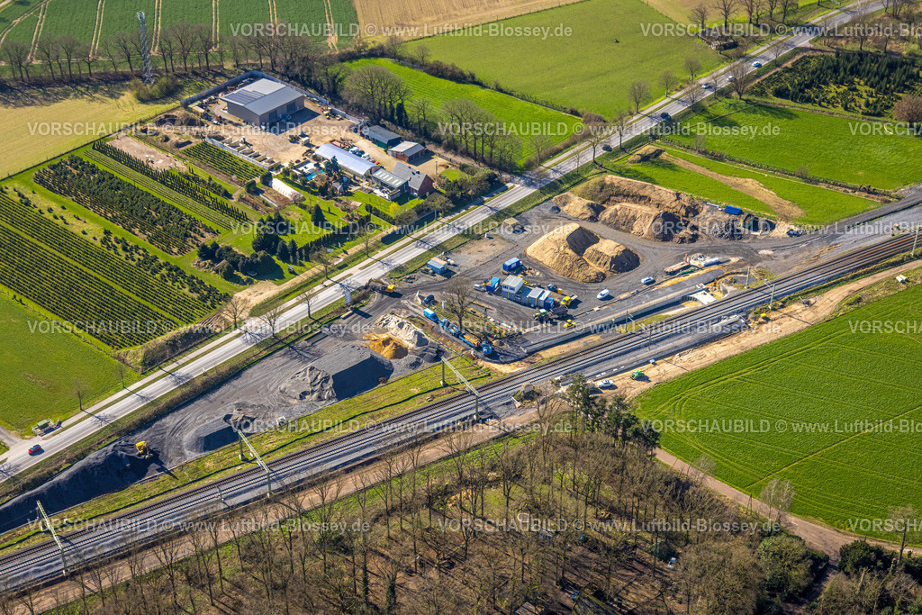 Rees240312158Haldern | Luftbild, Ausbau der Betuweroute und Betuwe-Linie Eisenbahnstrecke, Baustelle Streckenabschnitt an der Weseler Landstraße L7, Haldern, Rees, Nordrhein-Westfalen, Deutschland