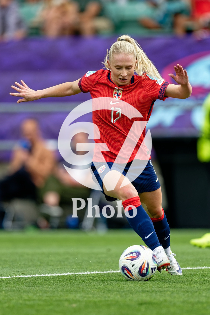 Norway v Finland - UEFA Women's EURO 2025 Group A | SION, SWITZERLAND - JULY 6: Thea Bjelde of Norway controls the ball   during the UEFA Womens EURO 2025 Group A match between Norway and Finland at Stade de Tourbillon on July 6, 2025 in Sion, Switzerland. (Photo by Giuseppe Velletri/Sports Press Photo/Getty Images)