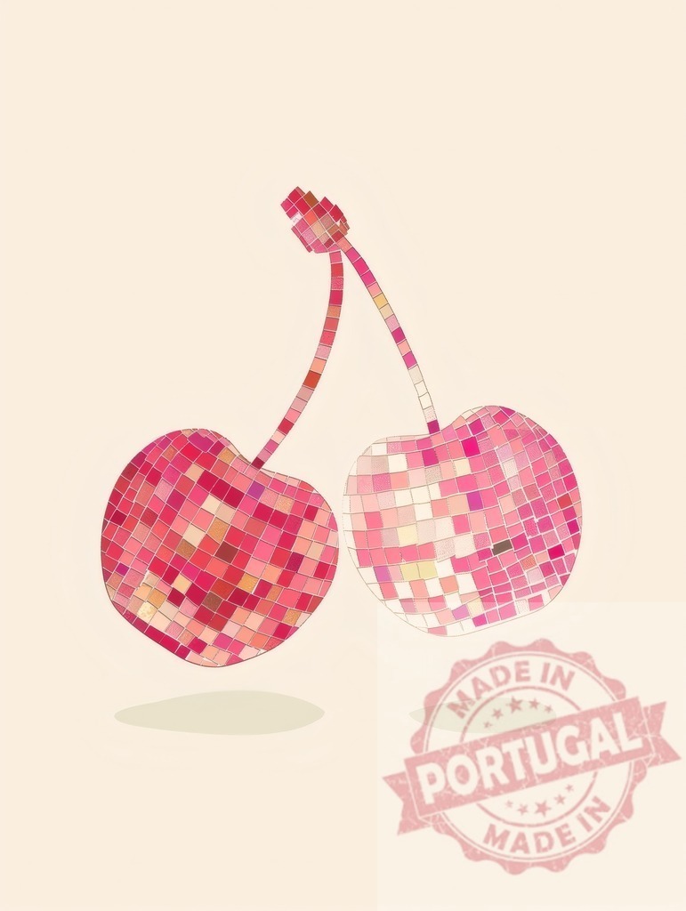 Disco cherries creating mosaic pop art design | Disco cherries with colorful mosaic pattern and minimal background - Realisiert mit Pictrs.com