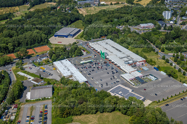 Schwelm230709123 | Luftbild, Einkaufszentrum mit Marktkauf und Aldi Kölner Straße, Dreifachsporthalle, Büttenberg, Ennepetal, Ruhrgebiet, Nordrhein-Westfalen, Deutschland