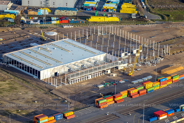Duisburg230101170 | Luftbild, logport VI, Baustelle mit Neubau am STEAG Kraftwerk Walsum am Fluss Rhein, Alt-Walsum, Duisburg, Ruhrgebiet, Nordrhein-Westfalen, Deutschland