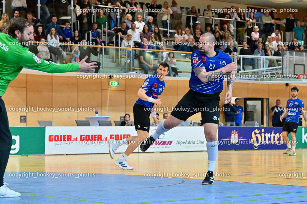 SC Ferlach vs. ALPLA HC Hard | #81 Milicevic Micha SC Ferlach, #10 Perkusic Toni SC Ferlach, SC Ferlach vs. ALPLA HC Hard, SC Ferlach vs. ALPLA HC Hard am 05.04.2025 in Ferlach (Ballspielhalle Ferlach), Austria, (Photo by Bernd Stefan)