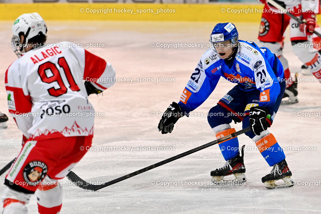 ESC Sparkasse Steindorf vs. ESV Ferlach | #91 Alagic Adis ESV Ferlach, #21 Walder Patrik ESC Steindorf, ESC Sparkasse Steindorf vs. ESV Ferlach, ESC Sparkasse Steindorf vs. ESV Ferlach am 22.02.2026 in Steindorf  (Ossiachersee Halle ), Austria, (Photo by Bernd Stefan)