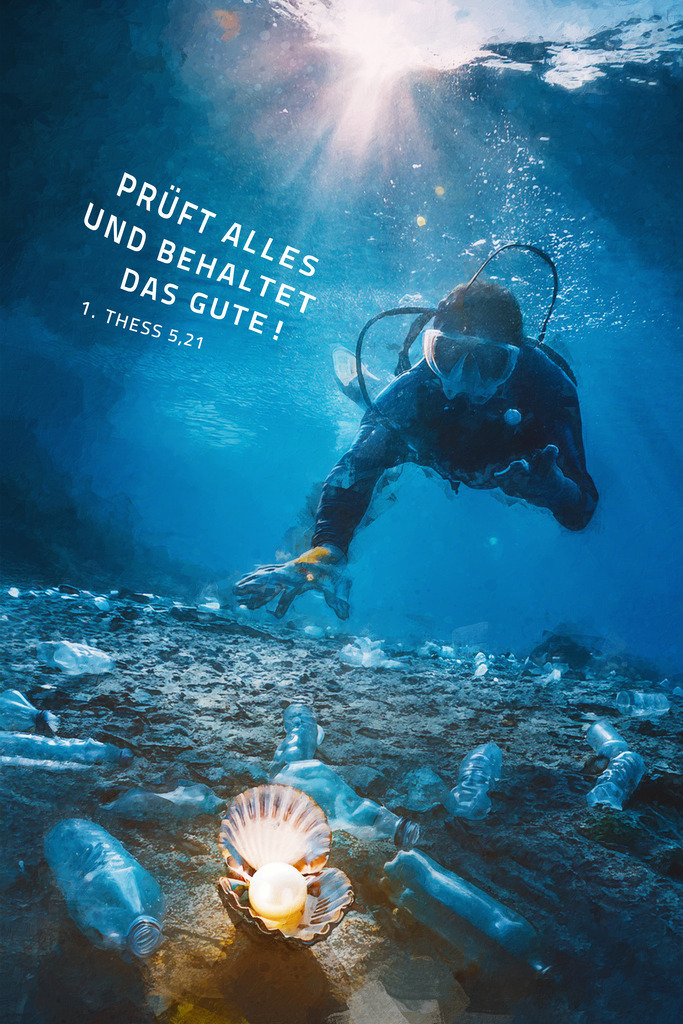Jahreslosung 2025: Prüft alles und behaltet das Gute! 1. Thessalonicher 5,21 (E) Motiv Taucher | Eins von sieben Motiven zur Jahreslosung 2025.