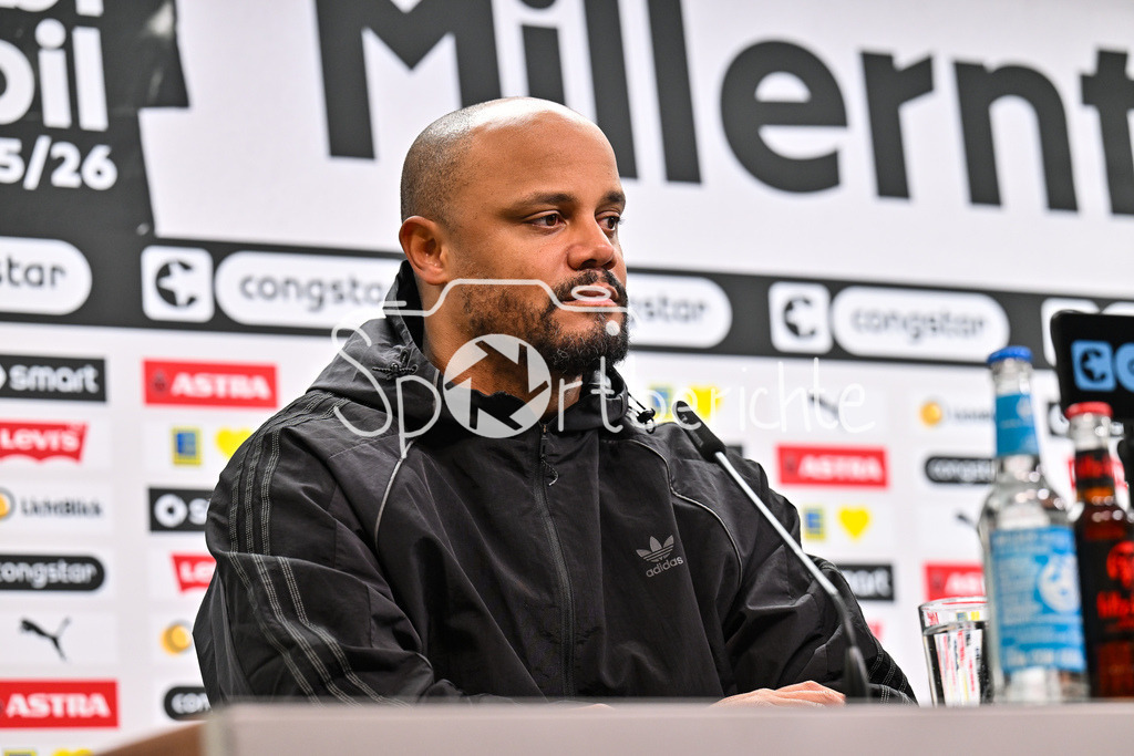 FC St. Pauli - FC Bayern München | ST. PAULI, DEUTSCHLAND - 11. APRIL: im Bild Vincent KOMPANY Trainer FC Bayern München auf der Pressekonferenz / Einzelfoto / Freisteller nach dem Bundesligamatch zwischen dem FC St. Pauli und dem FC Bayern München am 29. Spieltag im Millerntor Stadion / DFL REGULATIONS PROHIBIT ANY USE OF PHOTOGRAPHS AS IMAGE SEQUENCES AND/OR QUASI-VIDEO