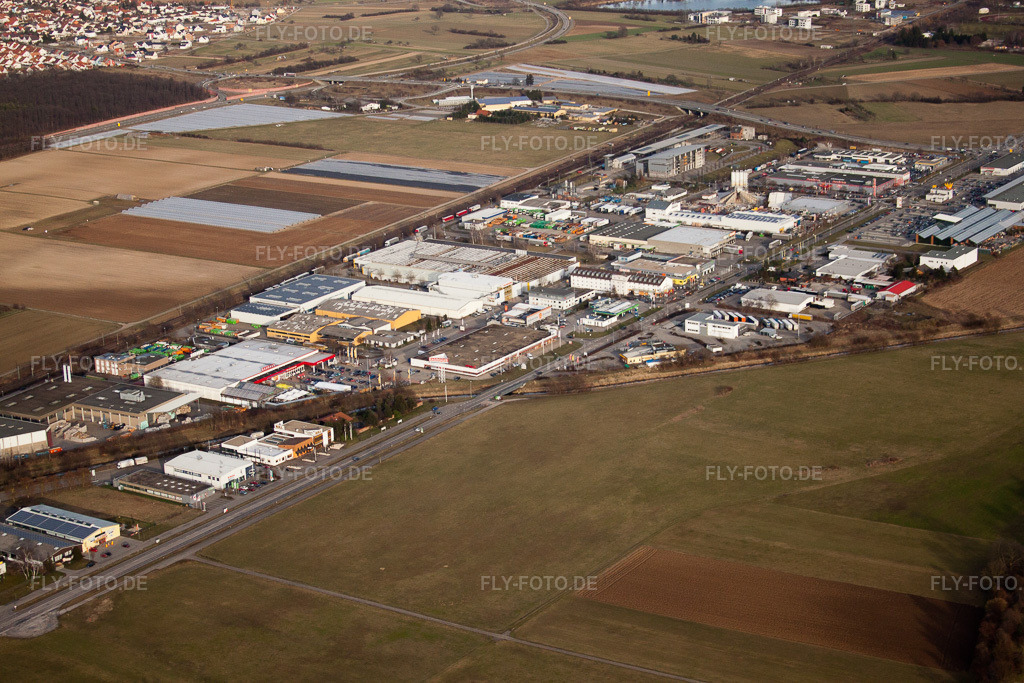Luftbild: Industriegebiet Am Mantel in Bruchsal im Bundesland Baden-Württemberg in Deutschland. Foto: IMG_24633.jpg vom 27.02.2010 durch Werner Riehm/FLY-FOTO.de