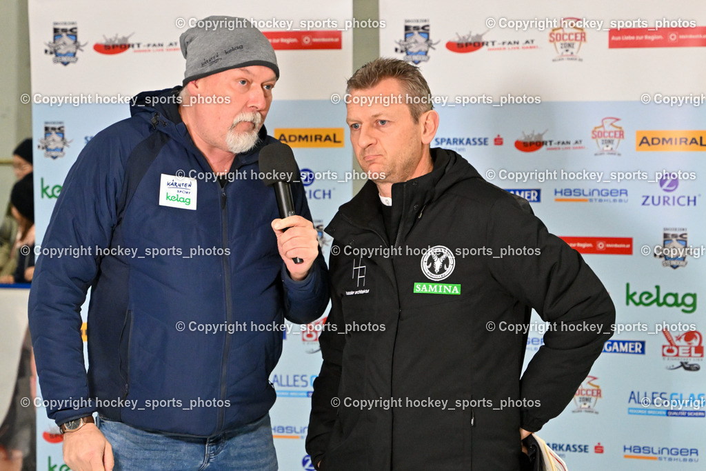 ESC Steindorf vs. SC Hohenems 11.3.2023 | Rüdiger Wratschnig Moderator Sport Fan, Headcoach SC Hohenems SCHMIDLE Bernd